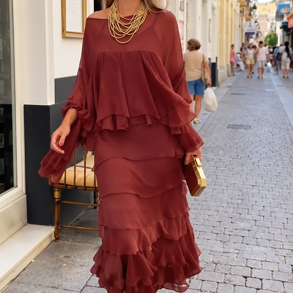 Fustan Verona në ngjyrë bordo