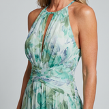 Midi Portia -dress made of pleated crepe with halterneck and floral pattern