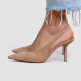 Marlena - Nude-slingback-korkokengät ohuella korolla