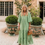 Céline | Midi-mekko, jossa on kuvio, kolmannes hihat ja V-pääntie