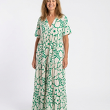 Lucie | Midi mekko kukilla, lyhyet hihat ja V-pääntie