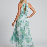 Midi Portia -dress made of pleated crepe with halterneck and floral pattern