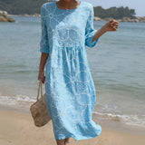 Joana - Maxi Mekko Pyöreällä Kauluksella ja Kukkaprintillä