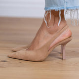 Marlena - Nude-slingback-korkokengät ohuella korolla