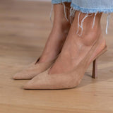 Marlena - Nude-slingback-korkokengät ohuella korolla